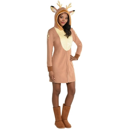 Party City Deer Zipster Costume for Adults, Size Small/Medium, Brown Dress Features Attached Hood with Ears and
