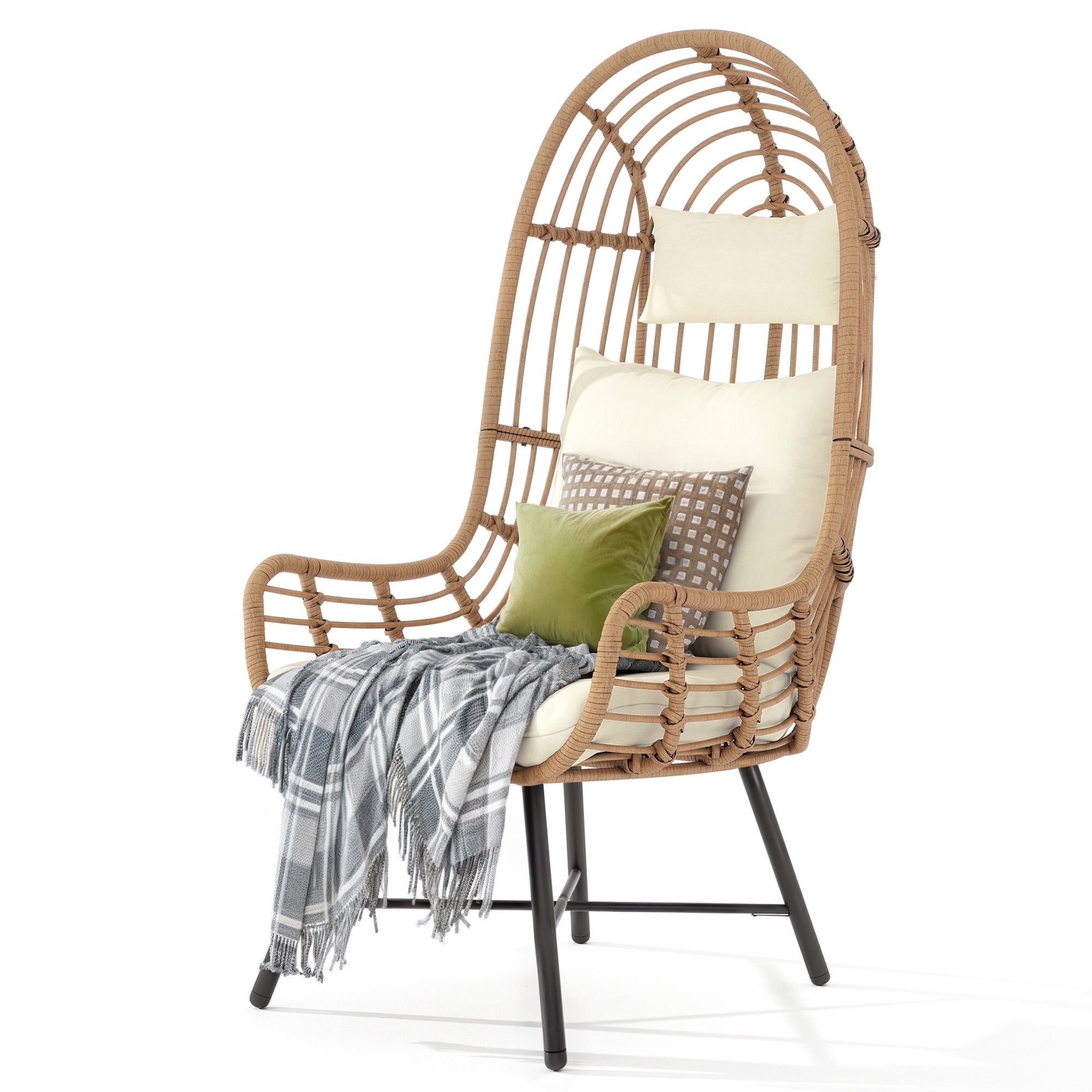 Uforic Wicker Outdoor Egg Chair,Patio Narrow Egg Chair ,Basket Chair With Cushions - Beige