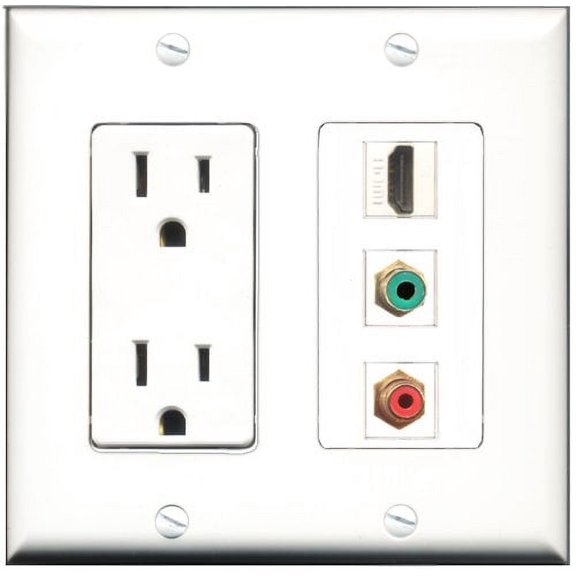 RiteAV - 15 Amp Power Outlet 1 Port HDMI 1 Port RCA Red 1 Port RCA Green Decorative Wall Plate