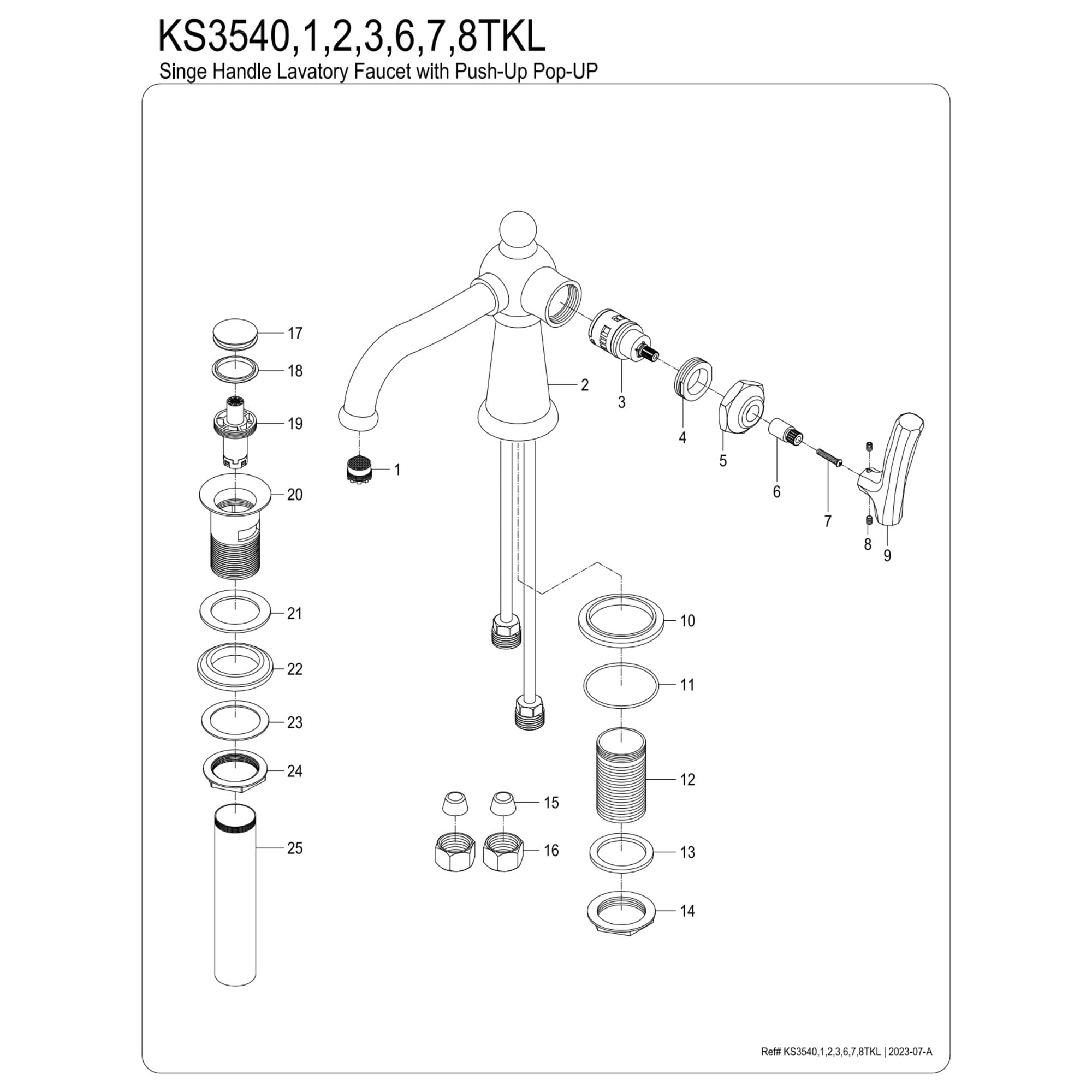 Kingston Brass KS3547TKL Hallerbos One-Handle 1-Hole Bathroom Faucet with Push Pop-Up Drain in Brushed Brass