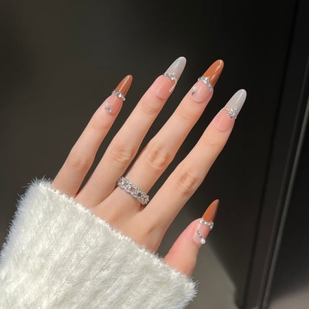 Autumn and winter new Maillard retro handmade patch whitening nail patch medium oval pure hand-worn nail manicure