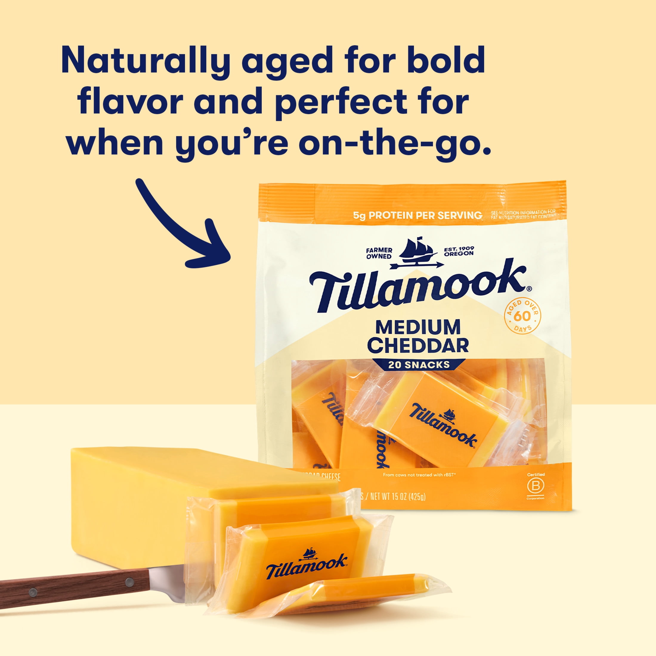 Tillamook Medium Cheddar Cheese Snack Portions, 15 oz, 20 Count