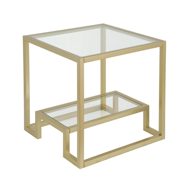 Evelyn Zoe Contemporary Side Table With, Glass Side Table With Shelf
