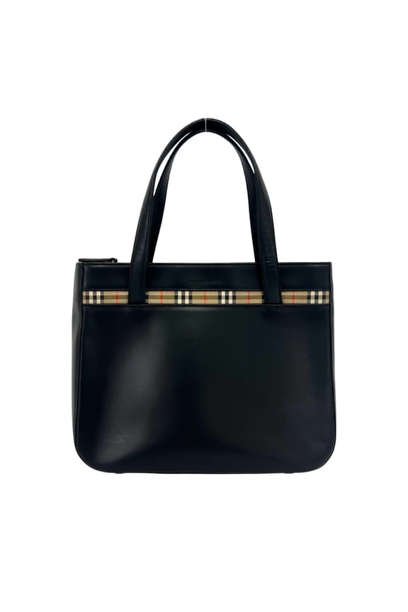Pre-Owned BURBERRY Logo Nova Check Pattern Leather Canvas Handbag Mini Tote Bag Black 23373