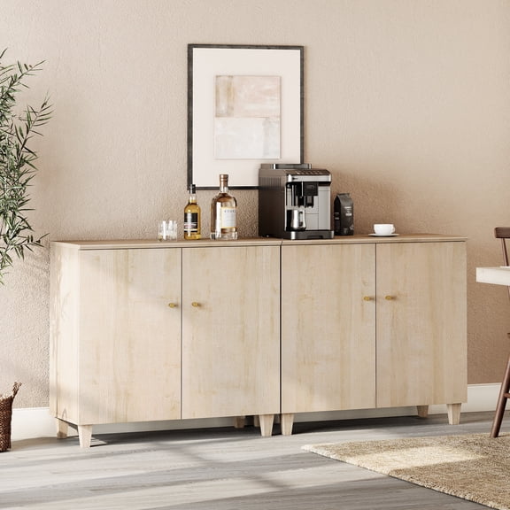 WAMPAT Sideboards Buffet Cabinets, 70.8" Wide Wooden Credenza Storage Cabinet with 4 Doors, 2-in-1 Modern Kitchen Accent Cabinets with 6 Compartments for Living Room, Hallway, Natural Oak