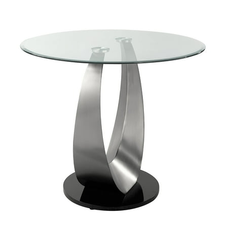 Furniture of America Faz Glass Top Pedestal Counter Table in Black and Silver