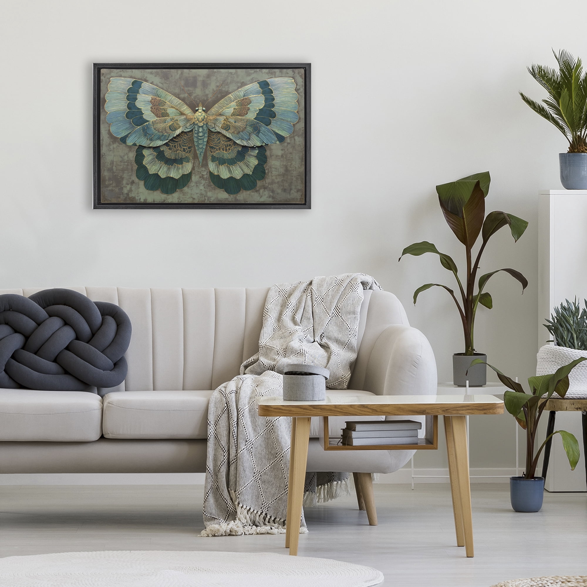 Stupell Industries Golden Jewel Butterfly Black Framed Floater Canvas Wall Art, design by Petal Prints Design