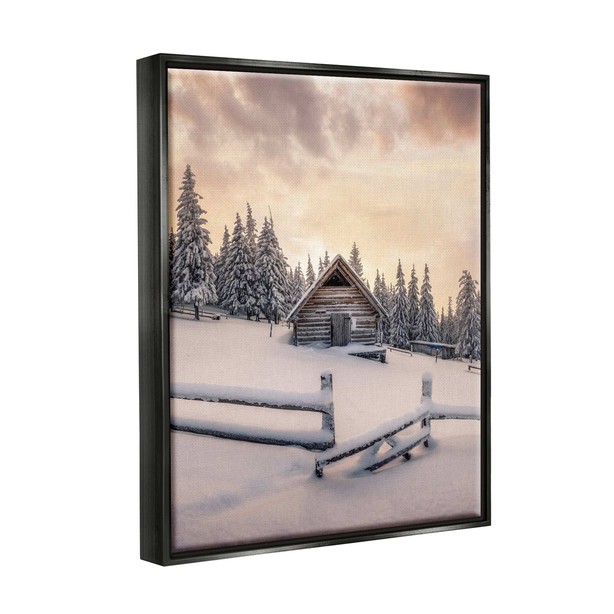 Stupell Industries Rural Winter Cabin Landscape Photography Black Floater Framed Canvas Art Print Wall Art, 17 x 21