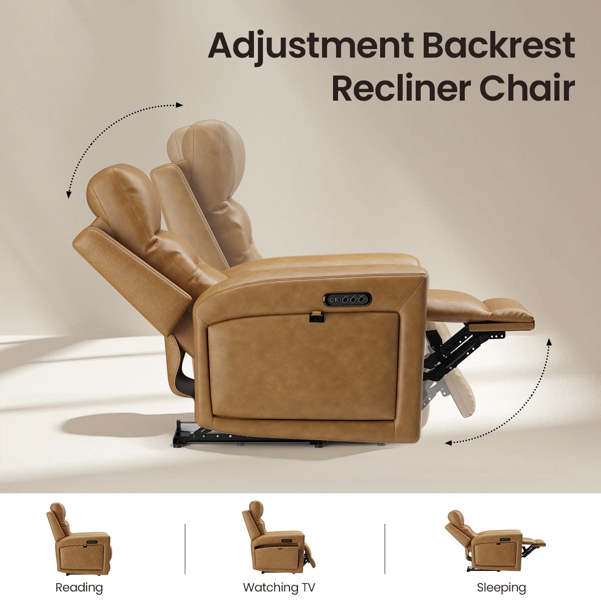 COLAMY Electric Power Recliner Chair with Triple Motor, Adjustable Power Headrest and Lumbar Support, Heavy Duty Home Theater Seating with LED, USB Type-C Ports, Storage, Light Brown