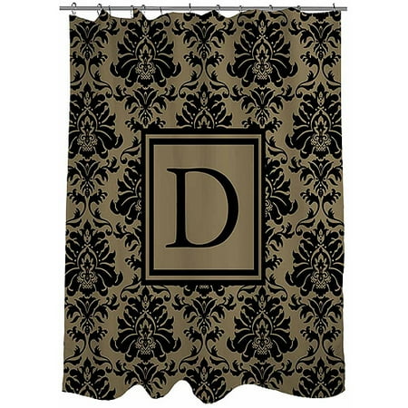 Thumbprintz Damask Monogram Black And Gold Shower Curtain