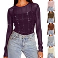 thumbnail image 1 of RKSTN Women's Sparkly Sequin Mesh Long Sleeve Tops Oversized Crewneck Elegant Shiny Penetrating T Shirts Womens Casual Plus Size Round Neck Loose Fits Comfy Tee Prom Party Gathering Elastic Blouses, 1 of 10