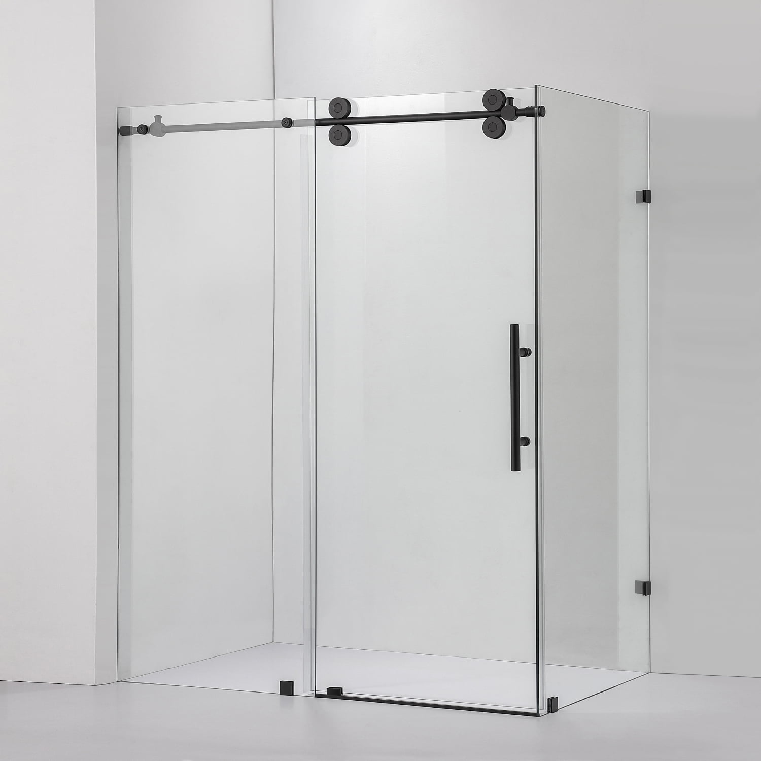 Vinnova Villena 68 W X 78 H Single Sliding Frameless Glass Shower Enclosure Black Walmart Com