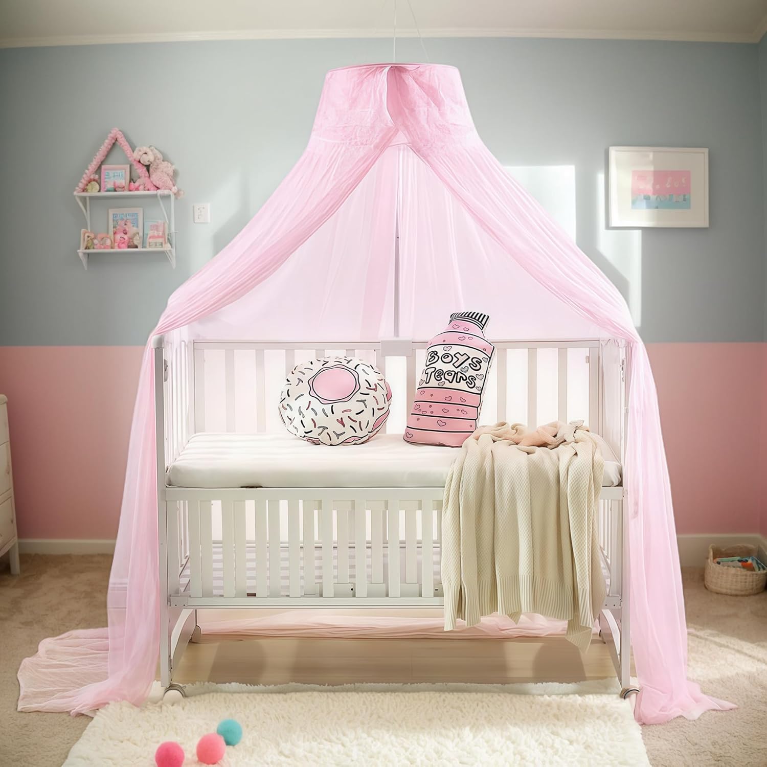 Pink Breathable Crib Bed Mosquito Net Bed Canopy