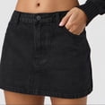 thumbnail image 4 of Women Denim Mini Skirt Casual A Line High Waist Button Zipper Closure Five Pocket Design Raw Hem Skirt Black M, 4 of 8