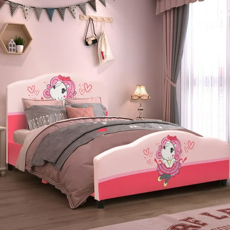 Costway Kids Children Upholstered Platform Toddler Bed Bedroom Furniture Girl Pattern Walmart Canada