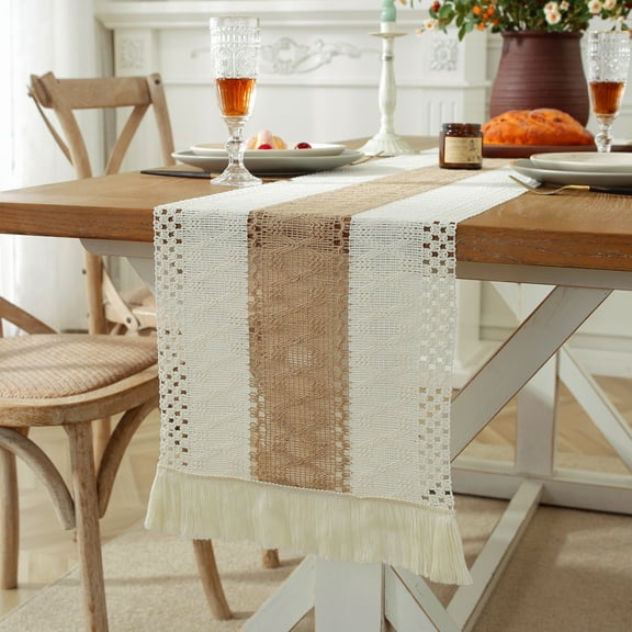 Tassel table runner light luxury cotton and linen color matching holiday party decoration long tablecloth - 30*140cm