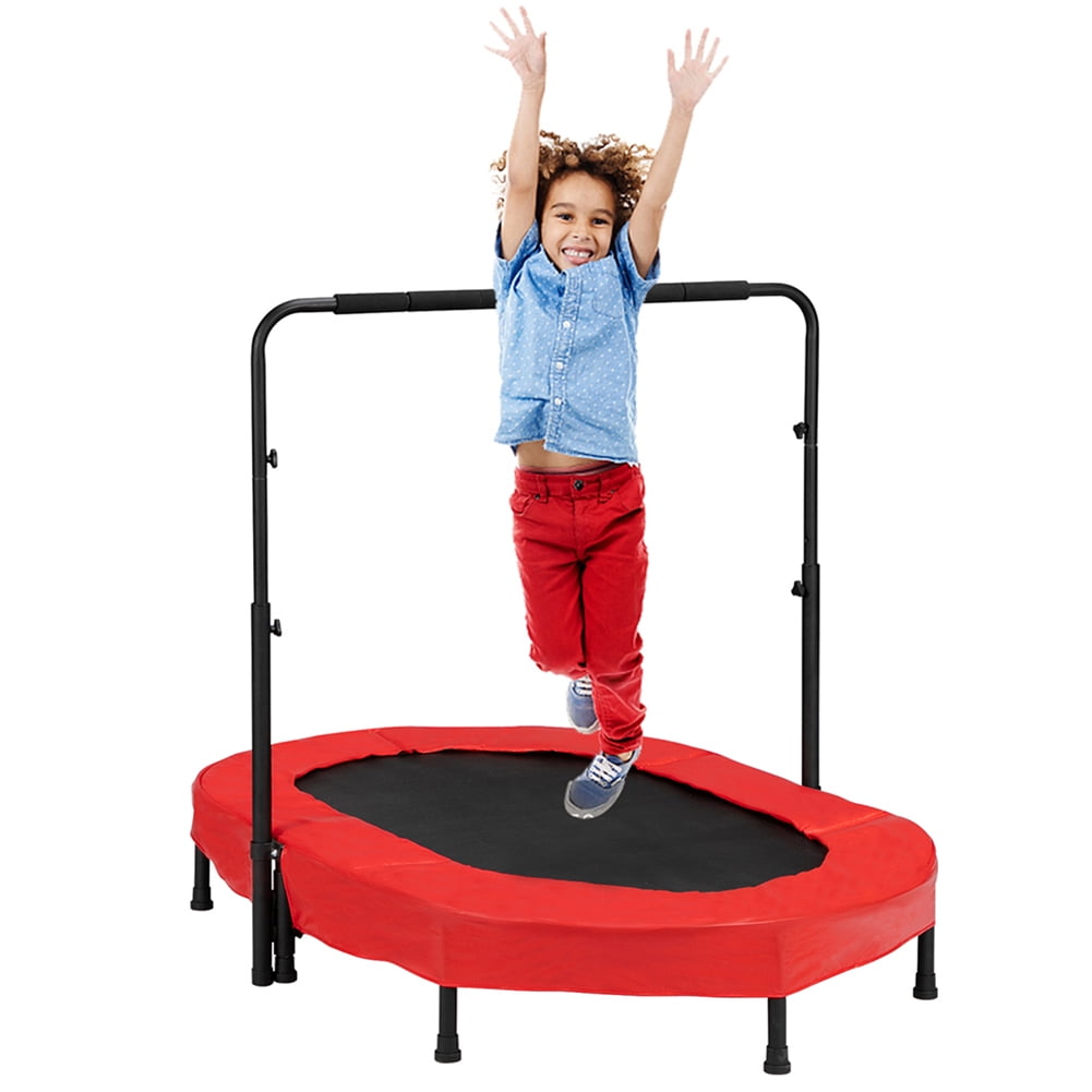 Foldable Rebounder 2-Person Trampoline with Adjustable Handle for Two Kids Red & Black-58613871