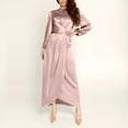 thumbnail image 2 of Abcnature Womens Long Sleeve Midi Long Dress Wrap Round Neck Tiered Fall Vintage Maxi Dresses Solid Satin Soft Waist and Ankle Dress Pink S, 2 of 5