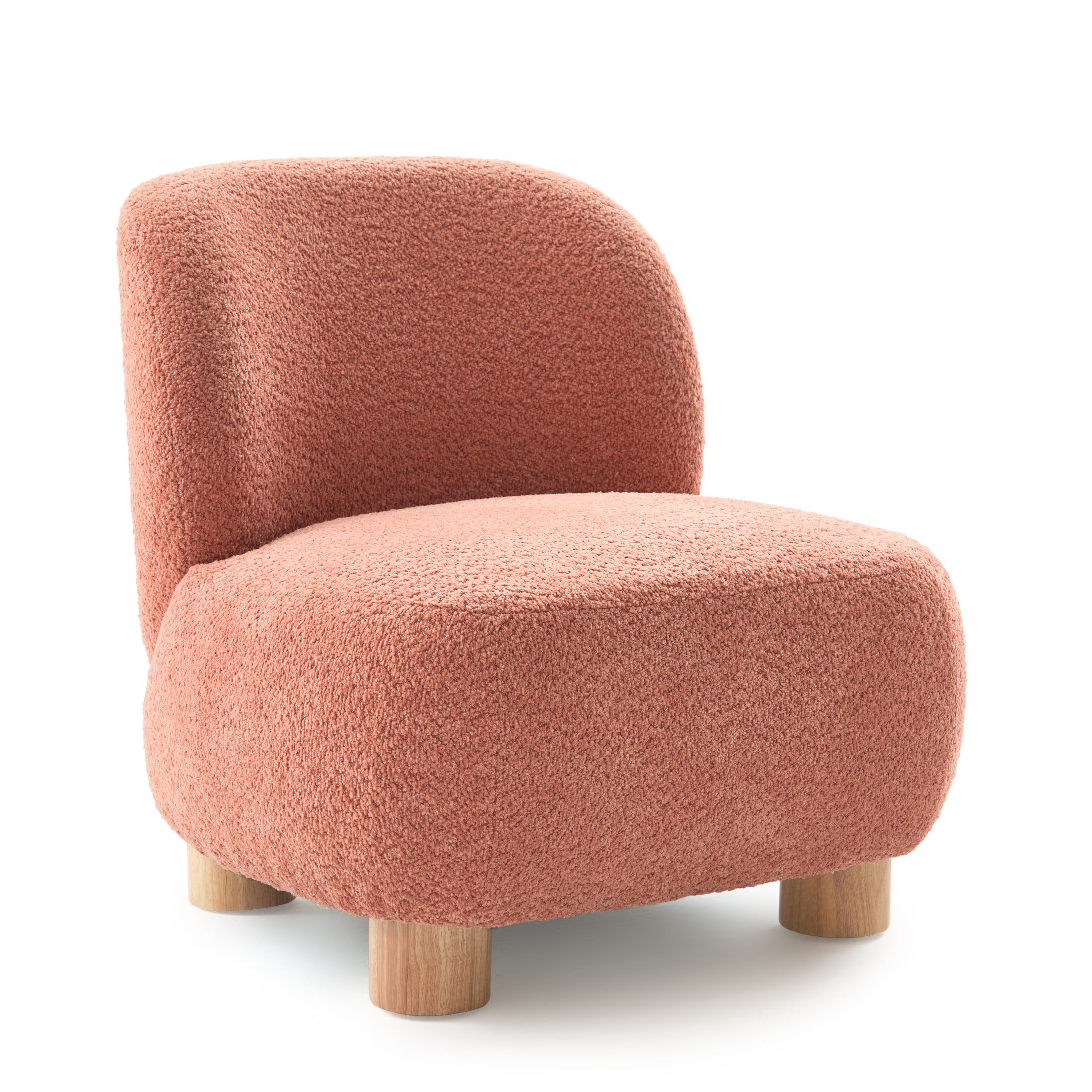 Christopher Knight Home Modern Minimalist Boucle Upholstered Accent Chair, Rubberwood Legs, Coral
