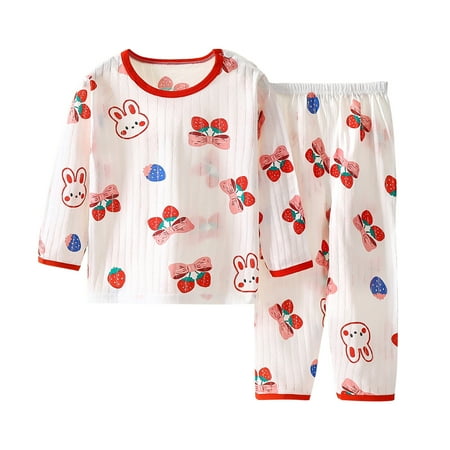 

DxhmoneyHX Toddler Baby Boys Girls Pajamas Long Sleeve Tops Pants Sleepwear Cotton Summer Pjs Sets Cartoon Print Loungewear