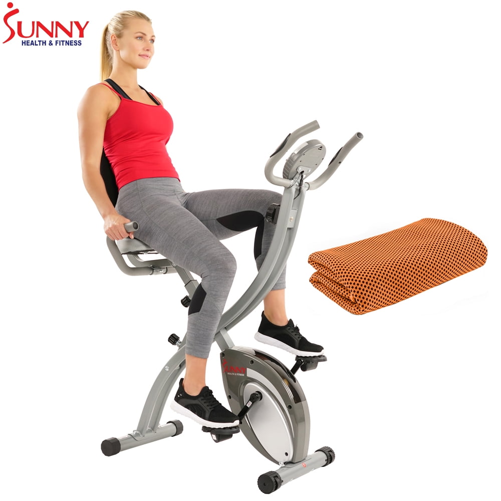 Sunny Health and Fitness Comfort XL Folding Recumbent Bike with Workout