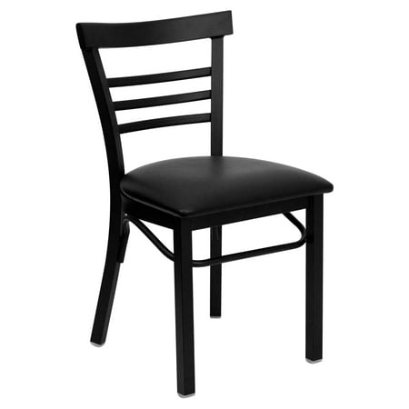 Black Vinyl Seating (Flash Furniture HERCULES Series Black Ladder Back Metal Restaurant Chair, Vinyl Seat, Multiple)