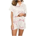thumbnail image 2 of Amidoa Short Sleeve Adult Pajamas Women Soft Cute Print V-Neck Pajama Sets Womens Union Suit, 2 of 4