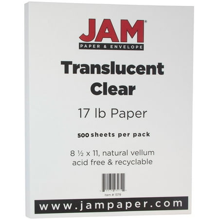 UPC: 0609465317373 | JAM Translucent Vellum 17 lb.  Paper  8.5  x 11   Clear  500 Sheets Per Ream