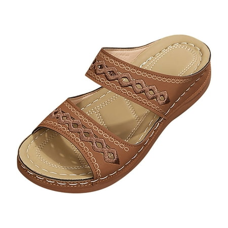 

Huanghuaa Soles And Souls Women Flat Sandals Women Summer Solid Color Slip On Casual Open Toe Wedges Soft Bottom Breathable Slippers Shoes Sandals
