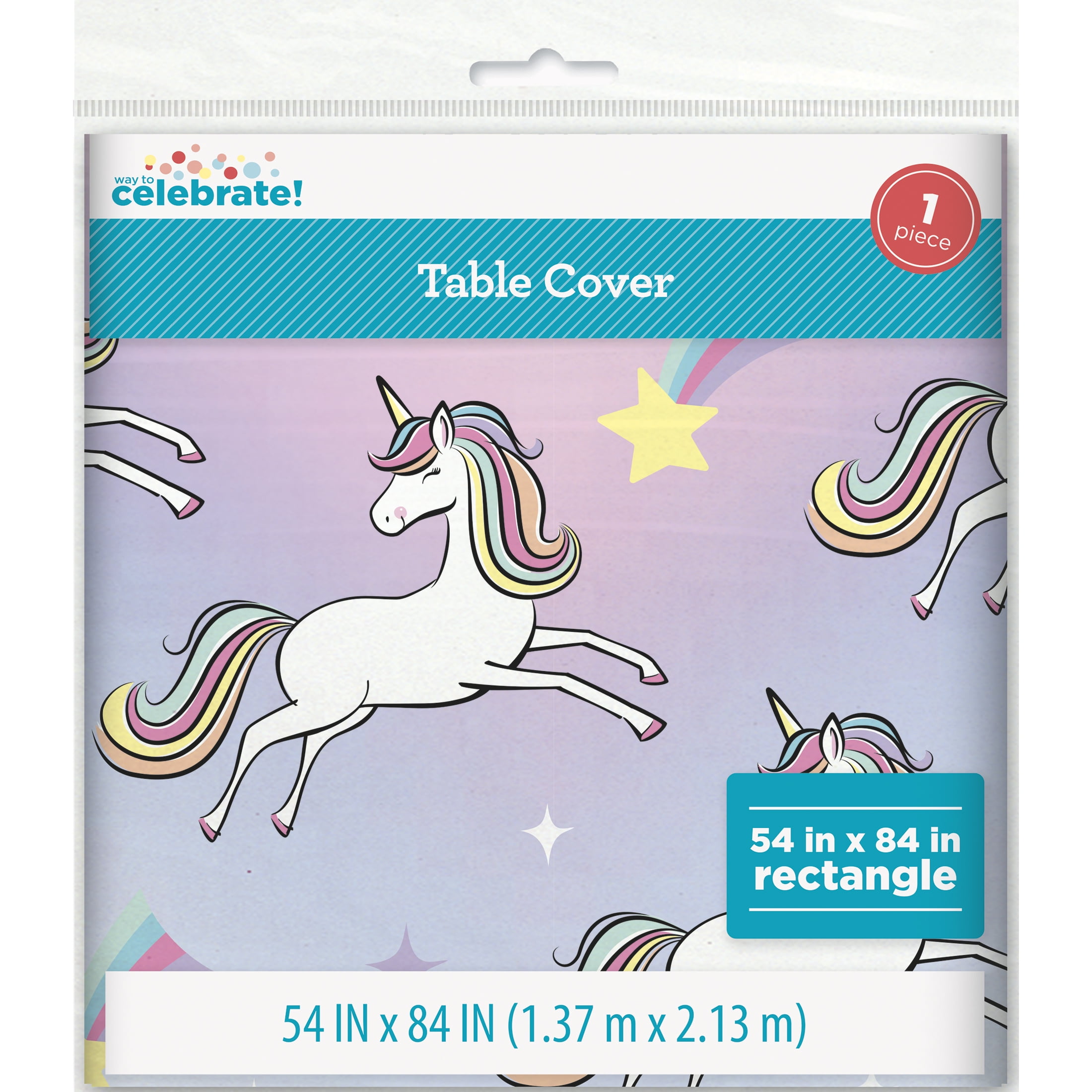 Way to Celebrate! Dreamy Unicorn Plastic Party Tablecloth, 84 x 54in