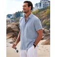 thumbnail image 3 of Camisa COOFANDY de lino casual de manga corta, azul claro, 3 of 5