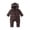 Brown, variant on Infant Newborn Baby Winter Romper Thick Warm Fleece Lined Windproof Hooded Zipper down Coats Padded Jumpsuits