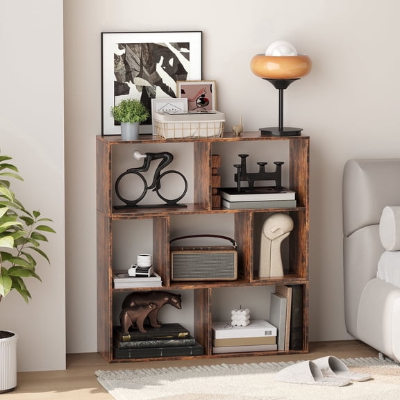 YQ JENMW Book Shelf,7-Cube Bookshelf, Bookcase with Open Shelves,Easy Assembly,for Living Room,Bedroom,Home Office,Retro