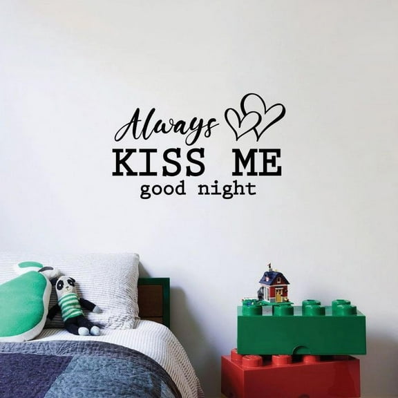 Always Kiss Me Good Night - Motivational Quote Cute Little Hearts Vinyl Wall Art Wall Sticker Wall Decal Decoration For Home Room Kids Room Nursery Room Girls Boys Décor Design Size (20x20 inch)