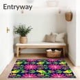 thumbnail image 3 of ODIKA 5'x7' Machine Washable Non-Slip Area Rug, Cottage Parrot Damask with Tropical Leaf Borders High Traffic Rug with Pad, Blue, 477906, 3 of 8