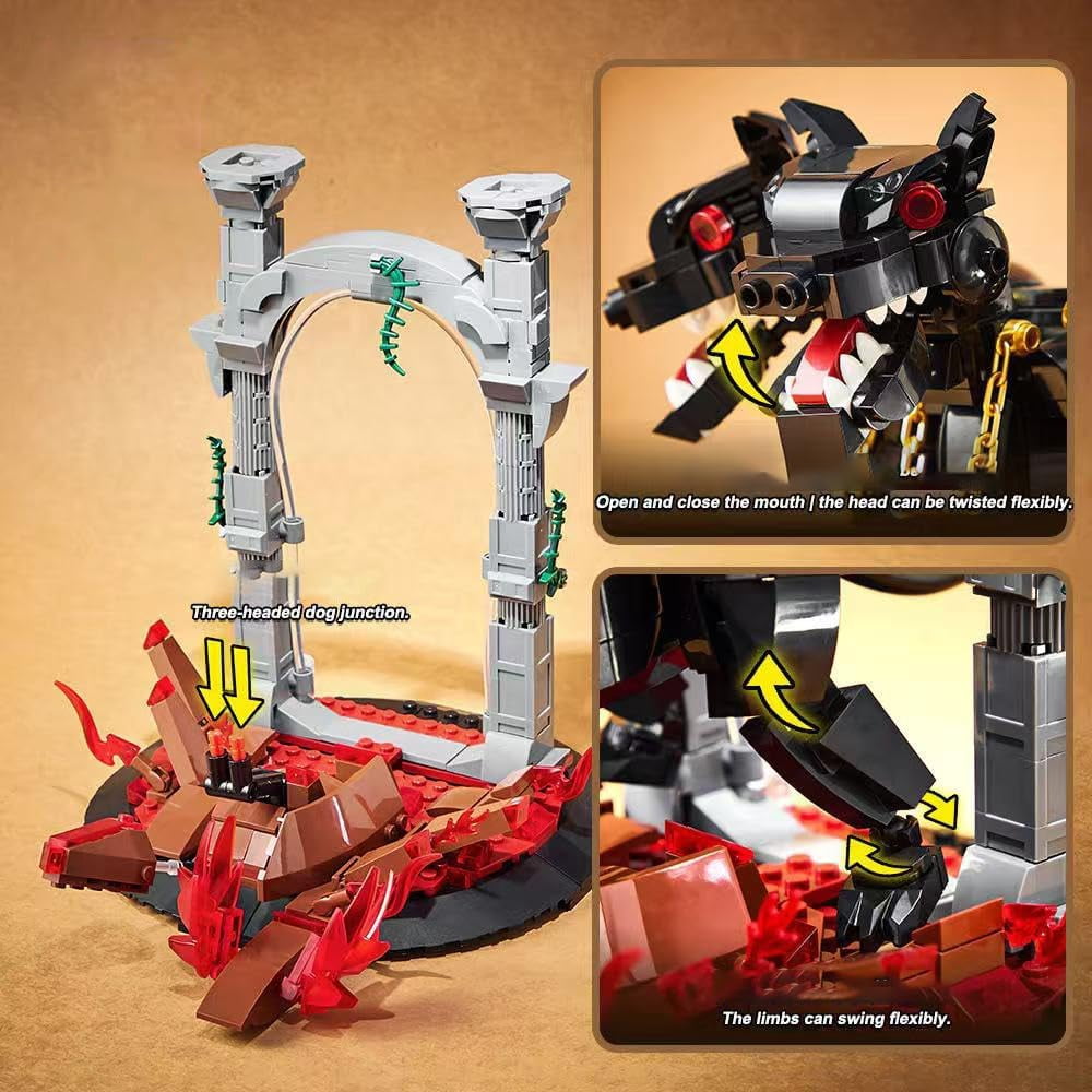 Remocguys Harry 3-Head Hellhound Dog Building Set with Light Compatible with Lego Animal Decor for Adults 820Pcs
