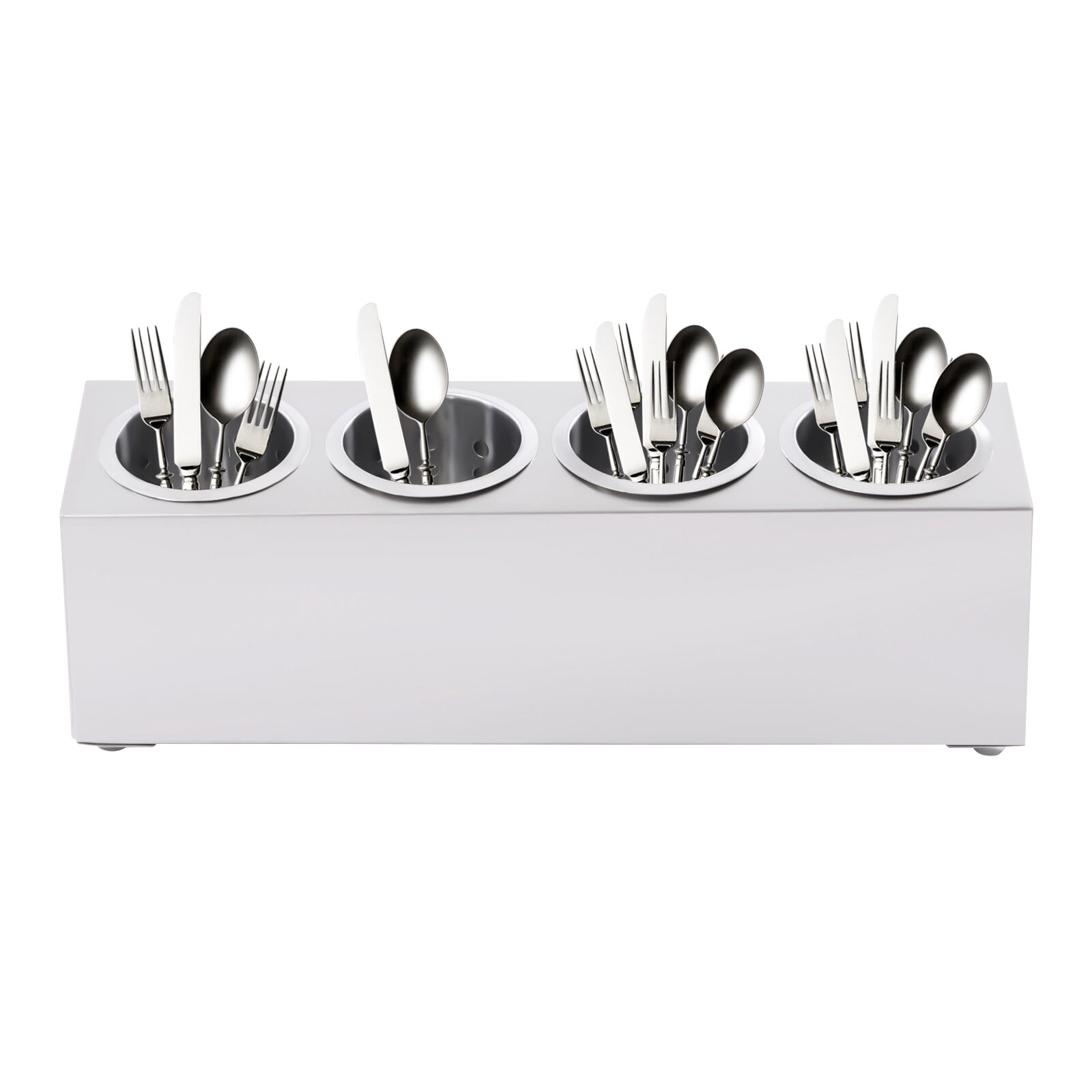 Commercial 4-Hole Stainless Steel Cylinder Flatware Silverware Utensil Holder Organizer Caddy, Detachable Countertop Utensil Dispenser for Forks Spoons Knives for Restaurant Kitchen Buffet