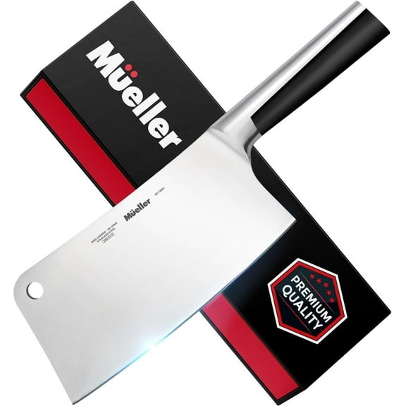 MÜELLERHOME 7-inch Butcher Knife Meat Cleaver, Heavy Duty Bone Chopper, Professional Grade High Carbon Stainless Steel Blade with Full Tang Handle for Home Kitchen and Restaurant Use, Ultra Sharp