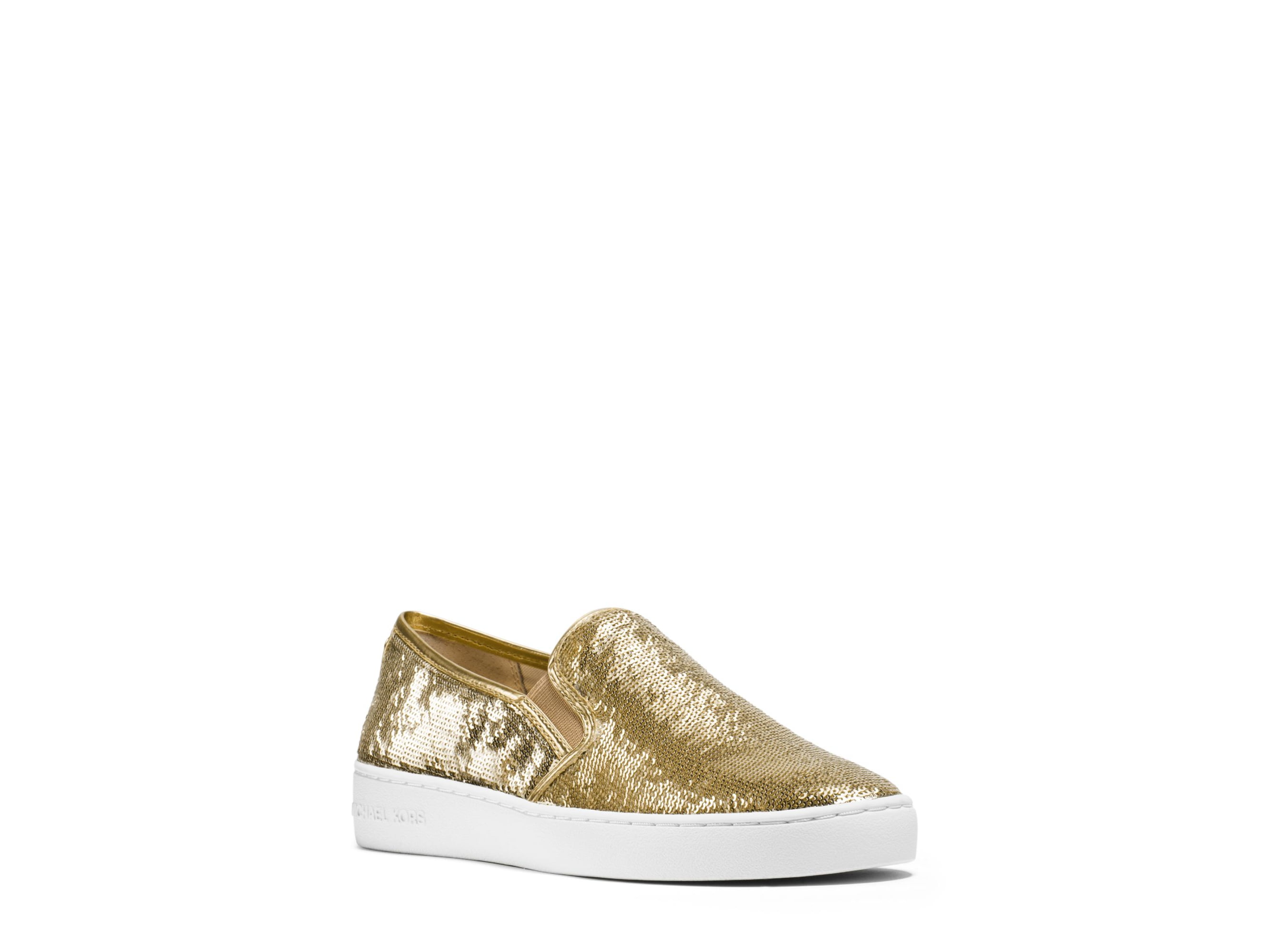 Womens MICHAEL Michael Kors MK Signature Keaton Slip On Sneakers, Gold  Lasered 