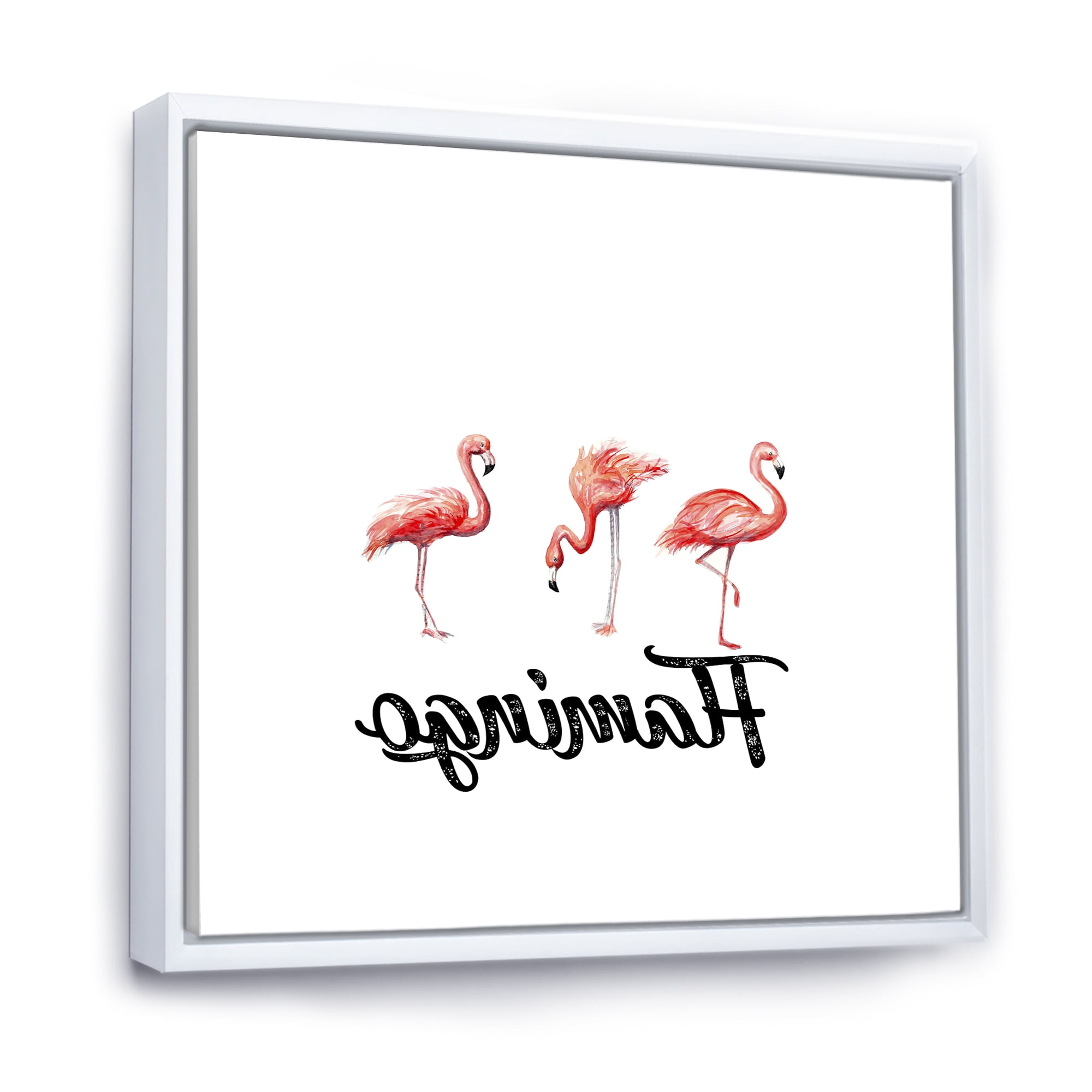Designart 'Three Flamingos On White' Farmhouse Framed Canvas Wall Art Print