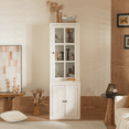 thumbnail image 3 of 75.25'' Tall Display Cabinet with Single Tempered Glass Door, China Cabinet Hutch Cabinet with Double-Action LH & RH Door for Living Room, Kitchen, Home, Studio - White, 3 of 15
