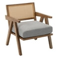 thumbnail image 1 of Garvee Modern Armchair, Upholstered Armchair with Rattan Backrest & Thick Linen Cushion, Grey, 1 of 2