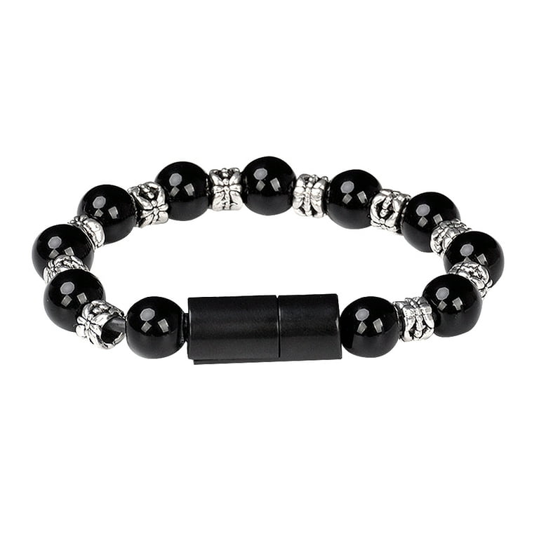 1pc 8 Pin Data Charging Cable Bead Bracelet Charger Acrylic Buddha Beads  Creative for Mobile Phone (Black)