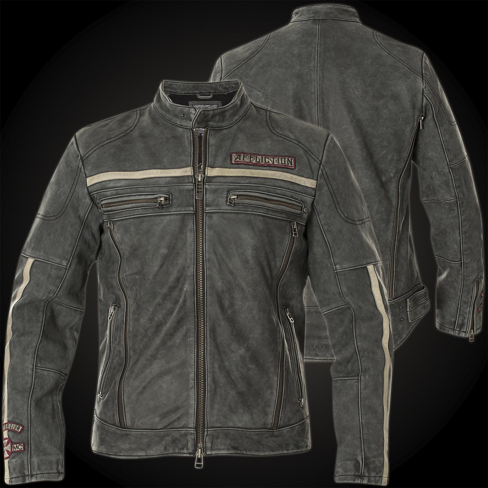 Affliction Leather Black Moon Riders Jacket Grey, Men's, Size: Small