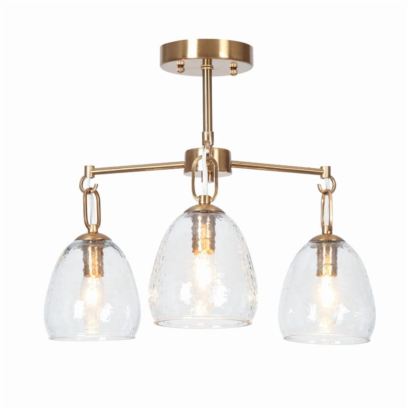 LNC 19.3" 3-Light Semi Flush Mount Ceiling Light,Polished Gold Water Glass Light Fixture for Kitchen,Living Room