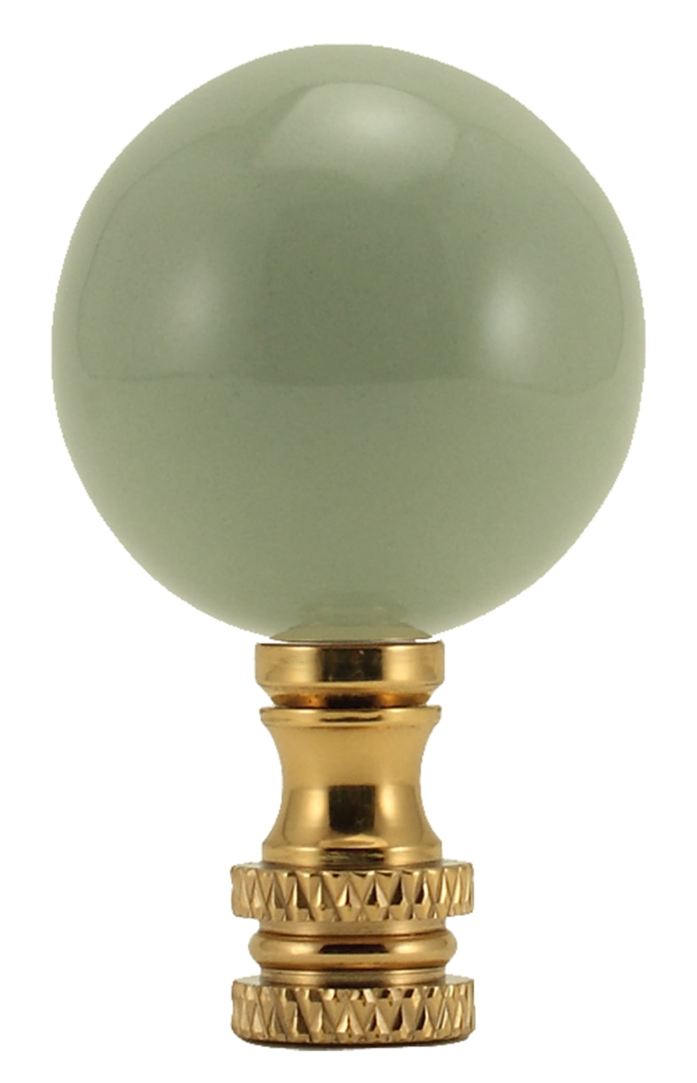 Sage Green Ceramic Ball Lamp Finial with Polished Brass Base 2"h