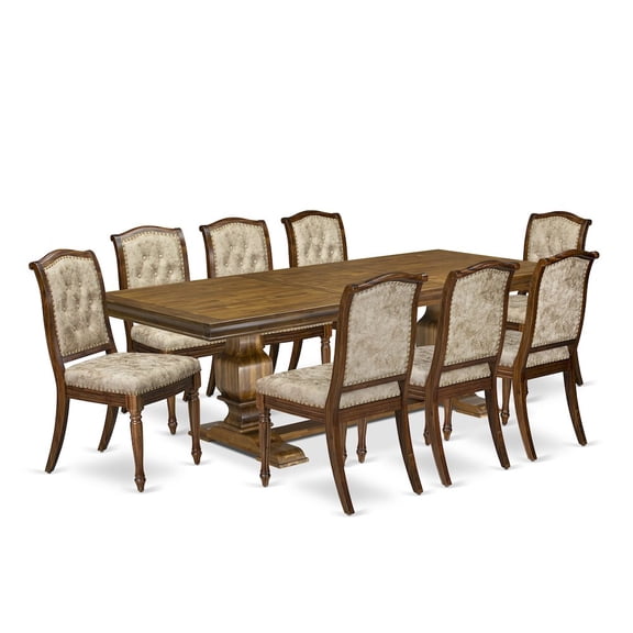 Luxe by East West Furniture 9 Pieces Dining table set a Rectangular Dining Table and 8 Dining Room Chairs