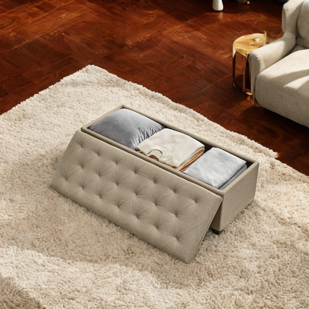 SONGMICS 43.3" Storage Ottoman Bench, Foot Rest with Legs, Ottoman with Storage, Rectangle End of Bed Bench, Storage Chest, Load up to 660 lb, Study