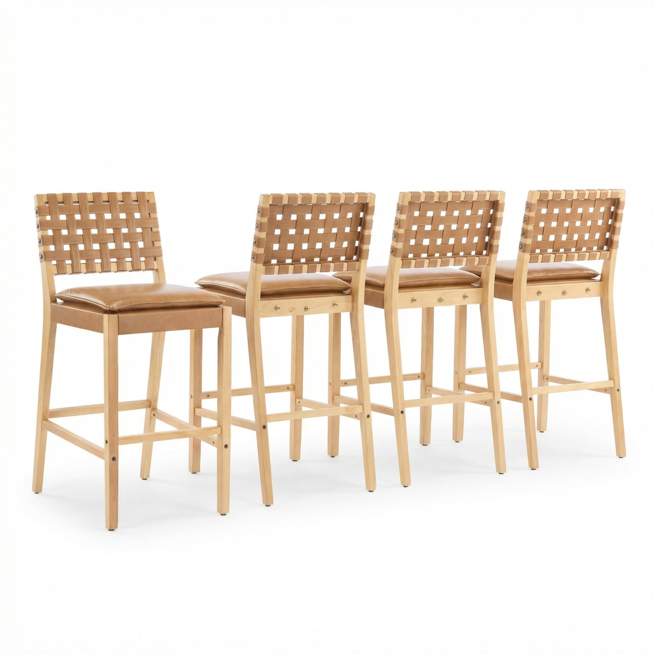 Christopher Knight Home Rustic PU Upholstered Barstools, Rivet Accents, Solid Wood Frame, Brown, Set of 4