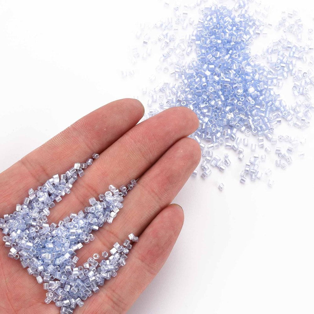 Glass Bugle Beads Transparent Colours Luster Light Steel Blue 2.5~3x2mm Hole: 0.9mm 15000pcs/pound